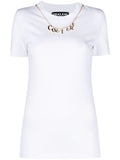 VERSACE WOMEN Couture Logo Charms Cotton T-Shirt White - MAISONDEFASHION.COM