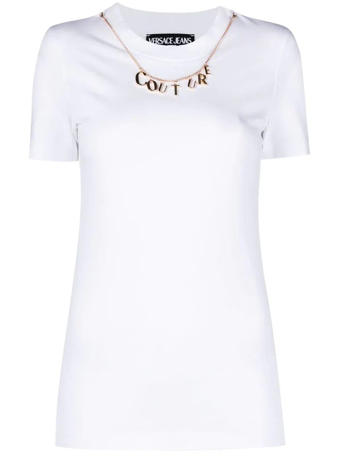 VERSACE WOMEN Couture Logo Charms Cotton T-Shirt White - MAISONDEFASHION.COM