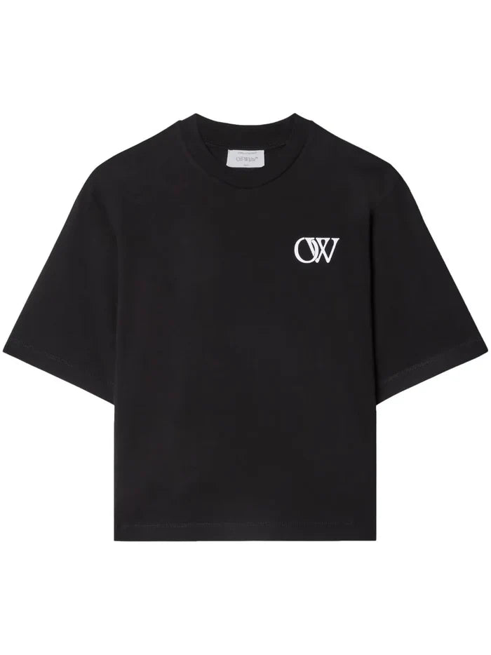 OFF-WHITE WOMEN Flock OW Basic T-Shirt Black/White - MAISONDEFASHION.COM