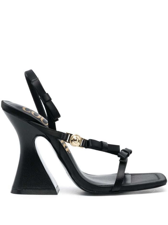 VERSACE WOMEN Kirsten Bow Open Sandals Black/Gold - MAISONDEFASHION.COM