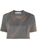 OFF-WHITE WOMEN Laundry Crop T-Shirt Brown/Brown - MAISONDEFASHION.COM
