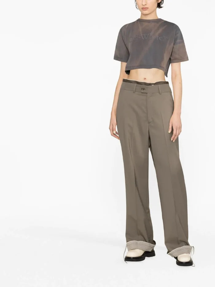 OFF-WHITE WOMEN Laundry Crop T-Shirt Brown/Brown - MAISONDEFASHION.COM