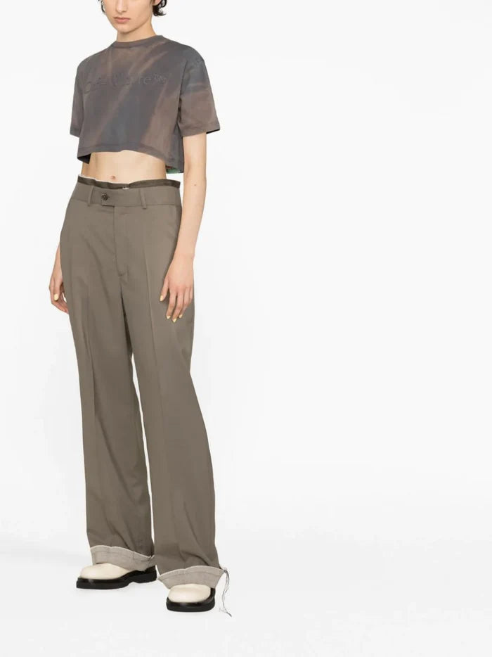 OFF-WHITE WOMEN Laundry Crop T-Shirt Brown/Brown - MAISONDEFASHION.COM