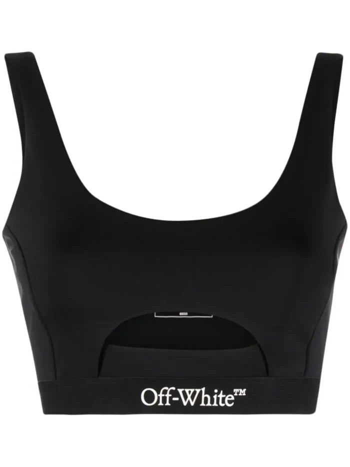 OFF-WHITE WOMEN Logo Band Cutout Bra Black/White - MAISONDEFASHION.COM
