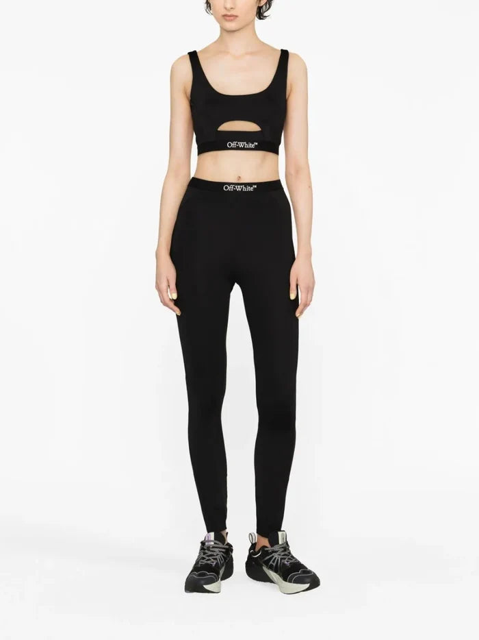 OFF-WHITE WOMEN Logo Band Cutout Bra Black/White - MAISONDEFASHION.COM