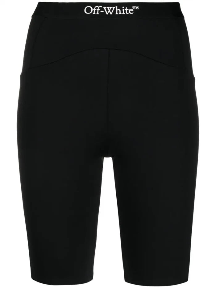 OFF-WHITE WOMEN Logo Band Cycling Shorts Black/White - MAISONDEFASHION.COM