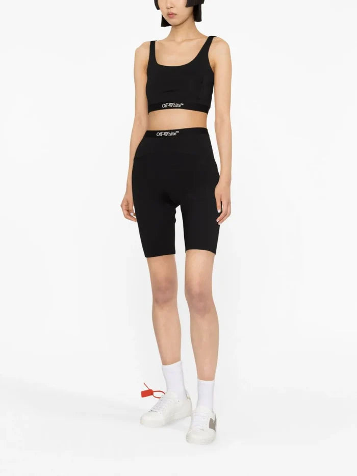 OFF-WHITE WOMEN Logo Band Cycling Shorts Black/White - MAISONDEFASHION.COM