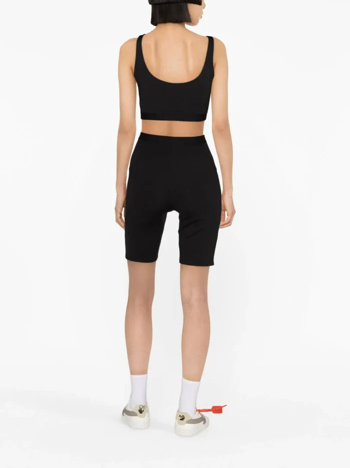 OFF-WHITE WOMEN Logo Band Cycling Shorts Black/White - MAISONDEFASHION.COM