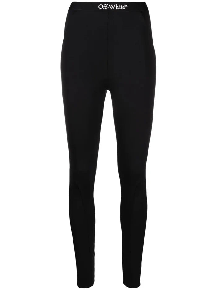 OFF-WHITE WOMEN Logo Band Leggings Black/White - MAISONDEFASHION.COM