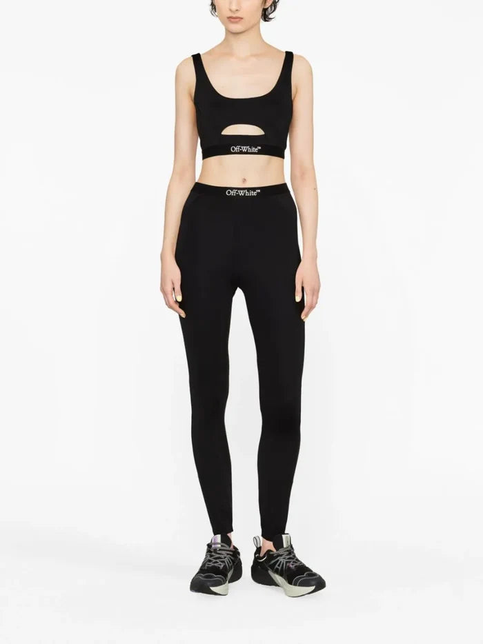 OFF-WHITE WOMEN Logo Band Leggings Black/White - MAISONDEFASHION.COM