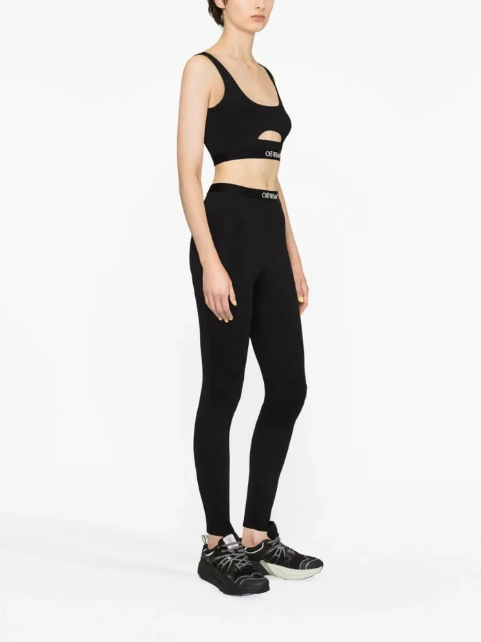 OFF-WHITE WOMEN Logo Band Leggings Black/White - MAISONDEFASHION.COM