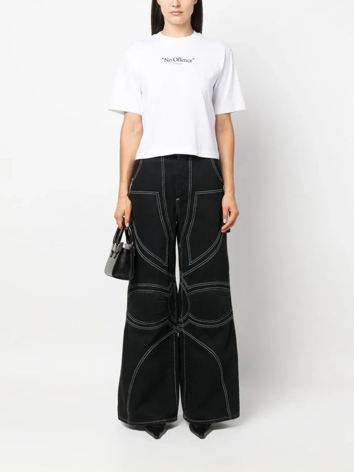 OFF-WHITE WOMEN Logo No Offence Quote T-Shirt White/Black - MAISONDEFASHION.COM