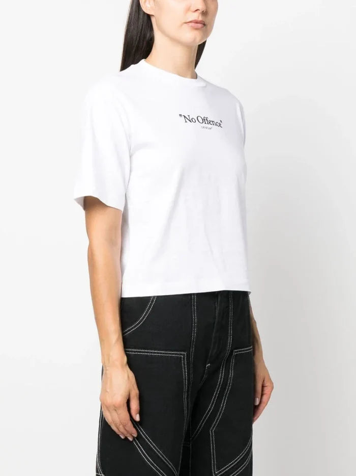 OFF-WHITE WOMEN Logo No Offence Quote T-Shirt White/Black - MAISONDEFASHION.COM