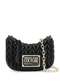 VERSACE WOMEN Logo Plaque Crunchy Crossbody Bag Black/Gold - MAISONDEFASHION.COM