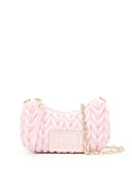VERSACE WOMEN Logo Plaque Crunchy Crossbody Bag Pink/Gold - MAISONDEFASHION.COM