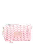 VERSACE WOMEN Logo Plaque Crunchy Quilted Crossbody Bag Pink/Gold - MAISONDEFASHION.COM
