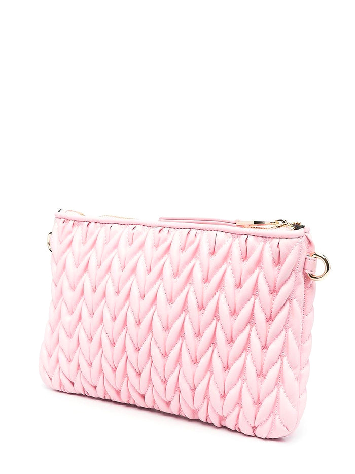 VERSACE WOMEN Logo Plaque Crunchy Quilted Crossbody Bag Pink/Gold - MAISONDEFASHION.COM