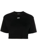 OFF-WHITE WOMEN Logo Print Cropped Top Black/White - MAISONDEFASHION.COM