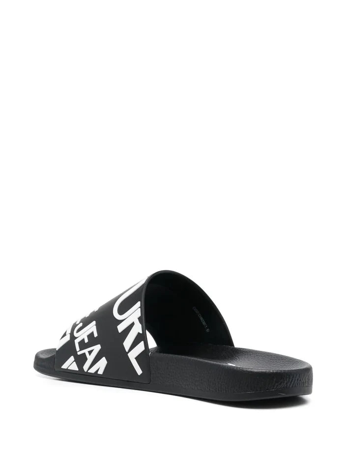 VERSACE WOMEN Logo Print Sliders Black/White - MAISONDEFASHION.COM