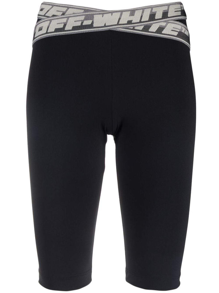 OFF-WHITE WOMEN Logo-tape cycling shorts Black - MAISONDEFASHION.COM
