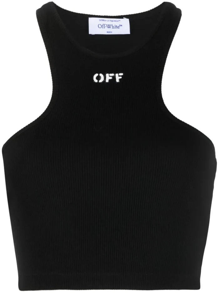 OFF-WHITE WOMEN OFF Stamp Rib Rowing Top Black/White - MAISONDEFASHION.COM