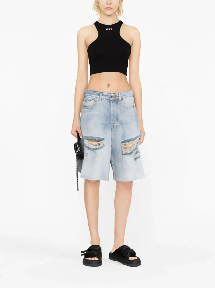 OFF-WHITE WOMEN OFF Stamp Rib Rowing Top Black/White - MAISONDEFASHION.COM