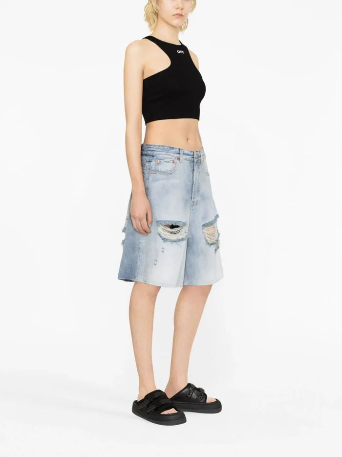 OFF-WHITE WOMEN OFF Stamp Rib Rowing Top Black/White - MAISONDEFASHION.COM