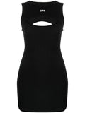 OFF-WHITE WOMEN OFF Stamp Ribbed Round Mini Dress Black/White - MAISONDEFASHION.COM