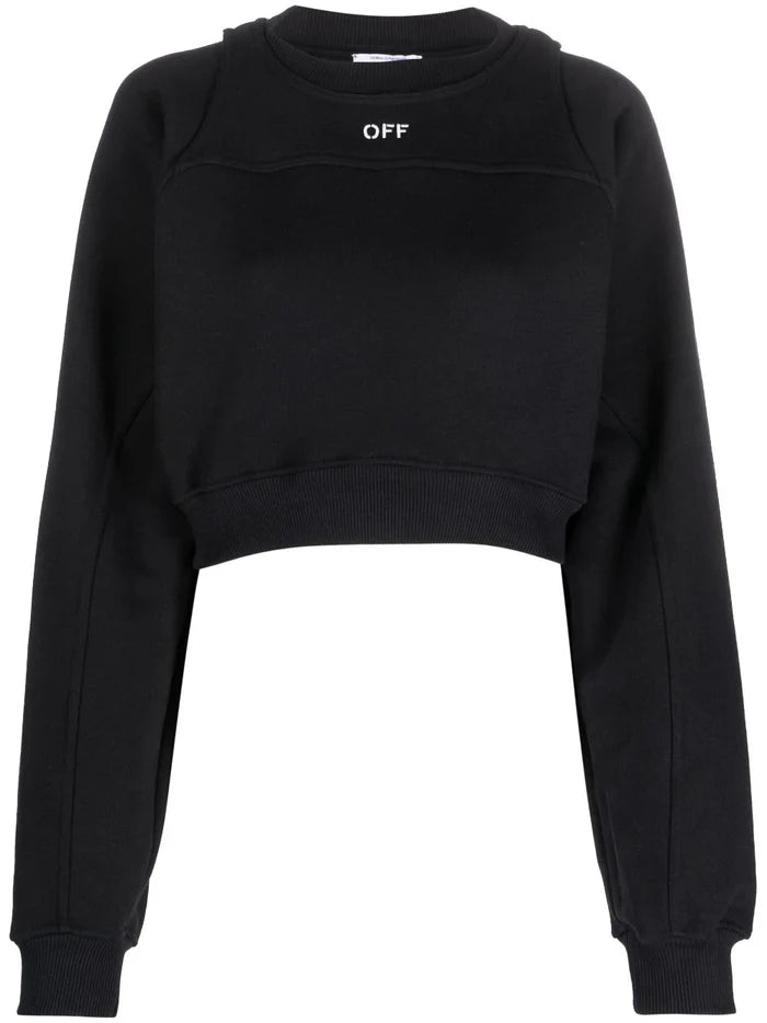 OFF-WHITE WOMEN OFF Stamp Round Crop Hoodie Black/White - MAISONDEFASHION.COM