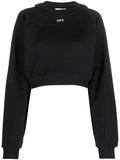 OFF-WHITE WOMEN OFF Stamp Round Crop Hoodie Black/White - MAISONDEFASHION.COM