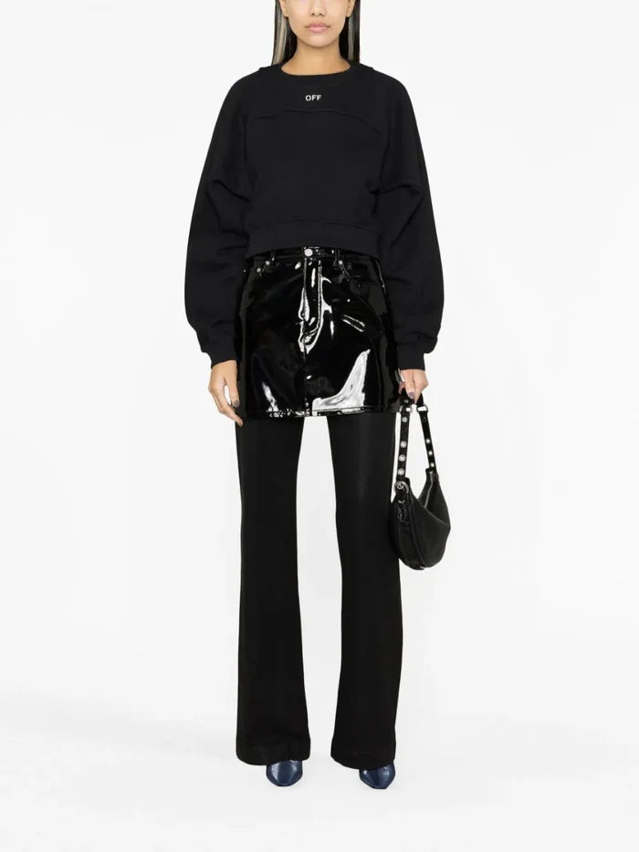 OFF-WHITE WOMEN OFF Stamp Round Crop Hoodie Black/White - MAISONDEFASHION.COM