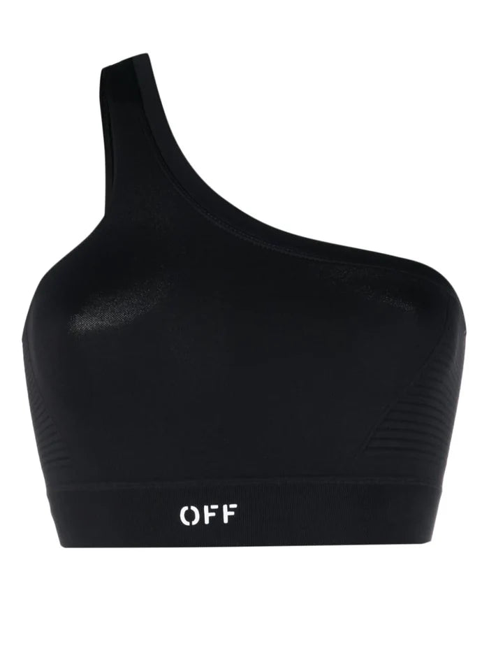 OFF-WHITE WOMEN OFF Stamp Seam Asymmetric Bra Black/White - MAISONDEFASHION.COM