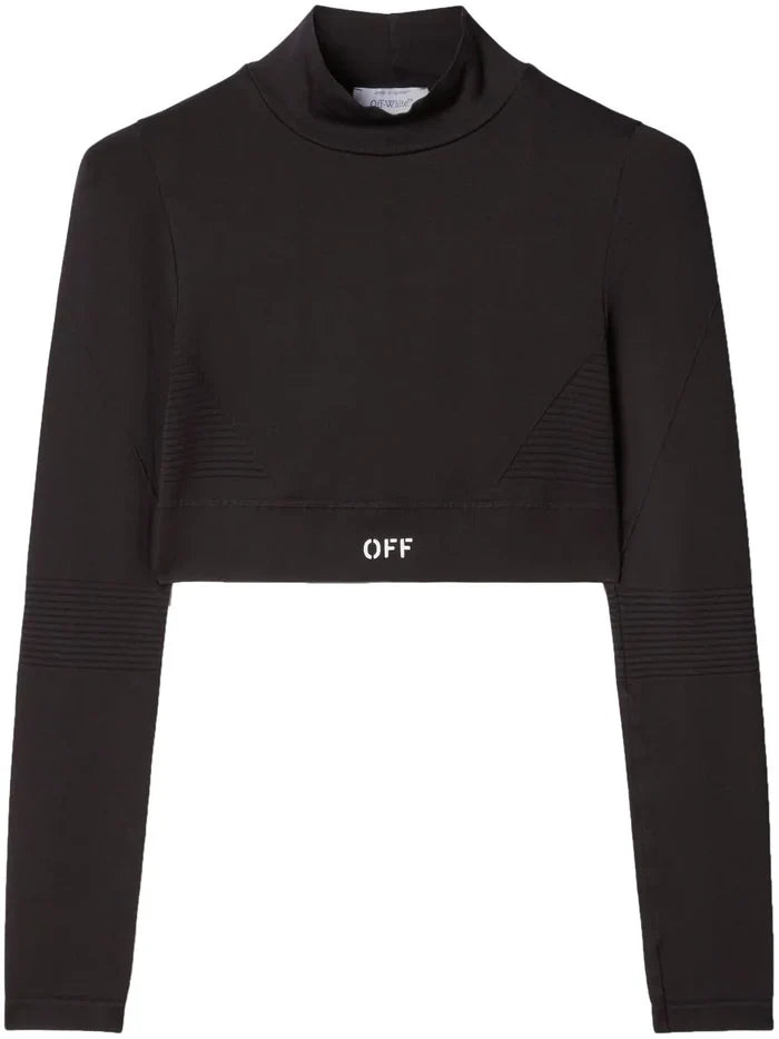 OFF-WHITE WOMEN OFF Stamp Seam L/S Top Black/White - MAISONDEFASHION.COM