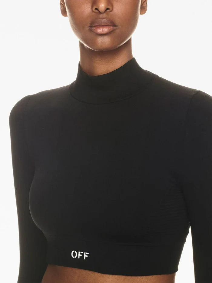 OFF-WHITE WOMEN OFF Stamp Seam L/S Top Black/White - MAISONDEFASHION.COM