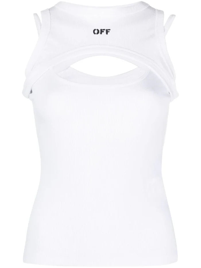 OFF-WHITE WOMEN OFF Stamp S/S Round Top White/Black - MAISONDEFASHION.COM