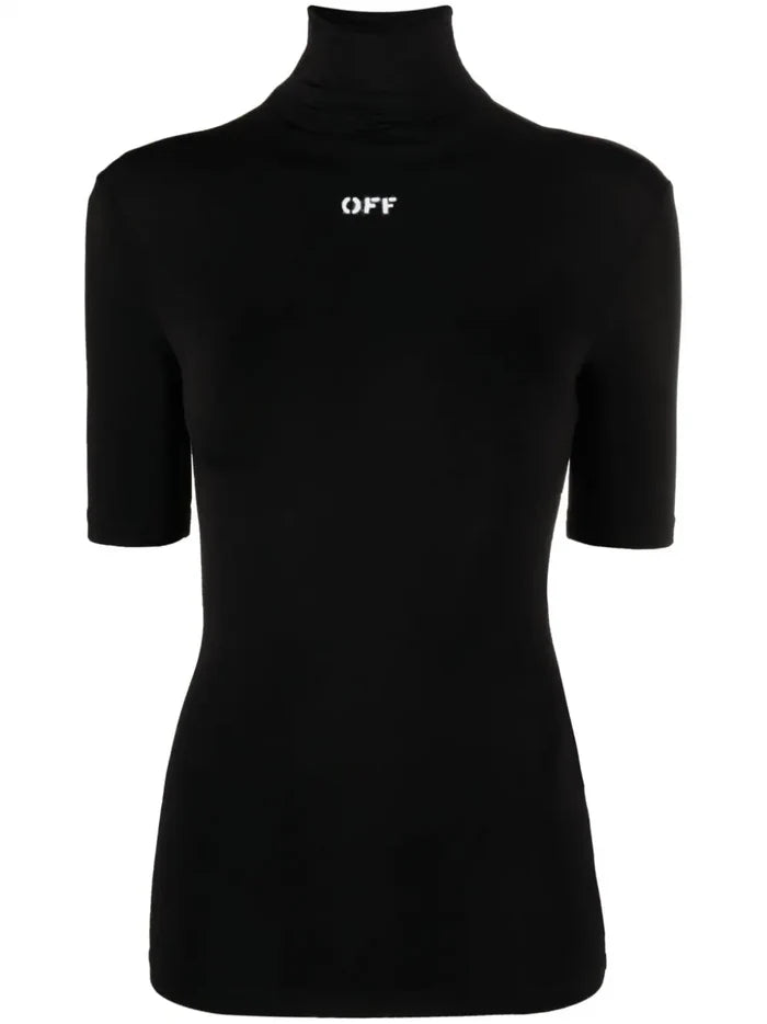 OFF-WHITE WOMEN OFF Stamp S/S Turtleneck Top Black/White - MAISONDEFASHION.COM