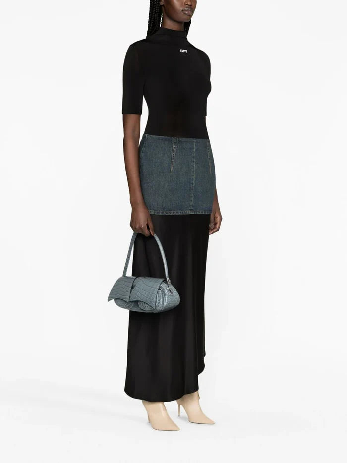 OFF-WHITE WOMEN OFF Stamp S/S Turtleneck Top Black/White - MAISONDEFASHION.COM