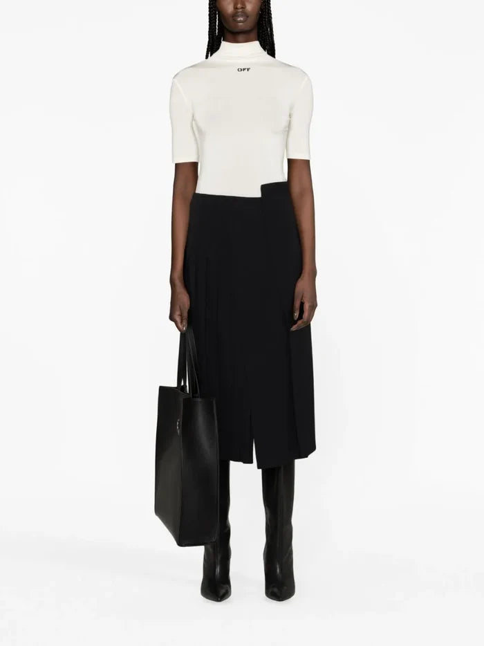OFF-WHITE WOMEN OFF Stamp S/S Turtleneck Top White/Black - MAISONDEFASHION.COM