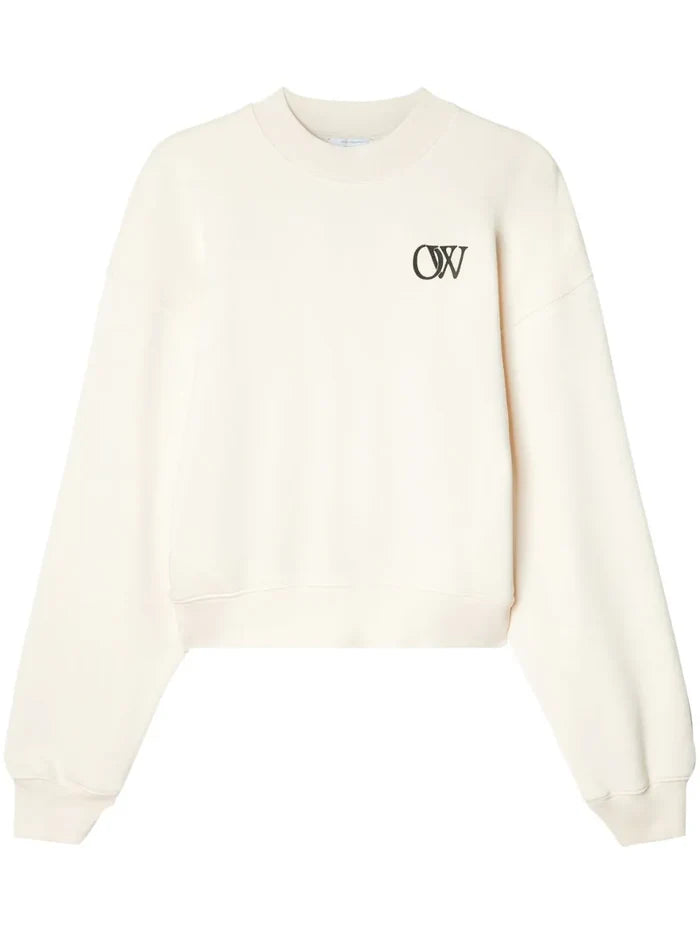 OFF-WHITE WOMEN OW Print Cotton Sweatshirt Beige/Black - MAISONDEFASHION.COM