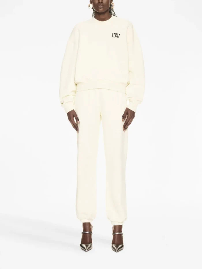 OFF-WHITE WOMEN OW Print Cotton Sweatshirt Beige/Black - MAISONDEFASHION.COM