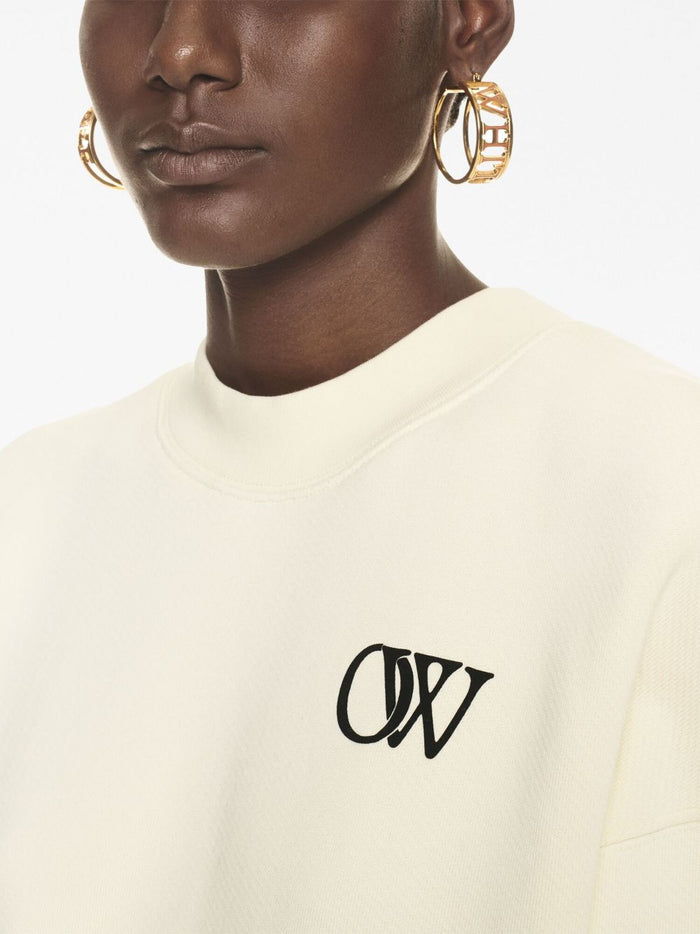 OFF-WHITE WOMEN OW Print Cotton Sweatshirt Beige/Black - MAISONDEFASHION.COM