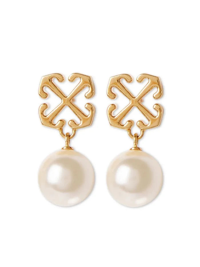OFF-WHITE WOMEN Pearl Arrow Earrings Gold - MAISONDEFASHION.COM