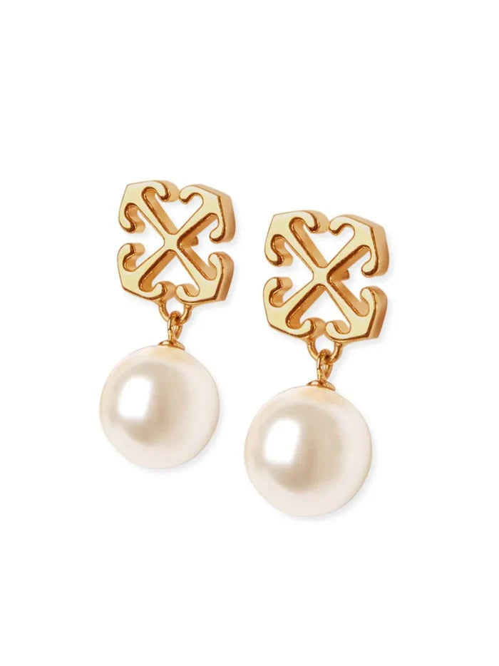 OFF-WHITE WOMEN Pearl Arrow Earrings Gold - MAISONDEFASHION.COM