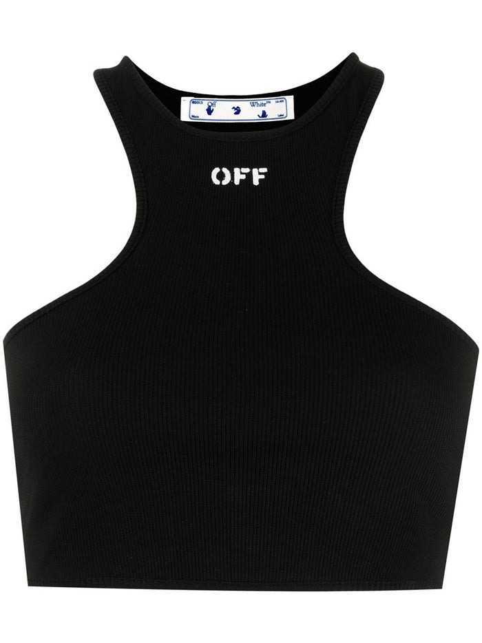 OFF-WHITE WOMEN Ribbed Rowing Crop Top Black - MAISONDEFASHION.COM