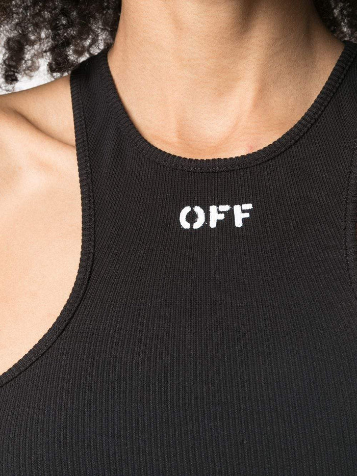 OFF-WHITE WOMEN Ribbed Rowing Crop Top Black - MAISONDEFASHION.COM