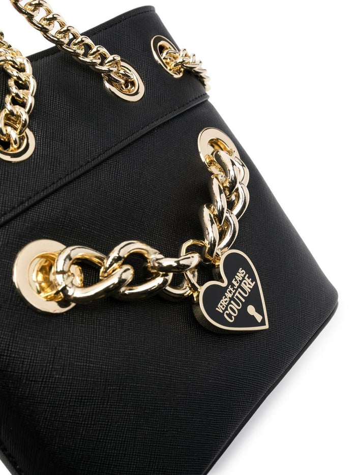 VERSACE WOMEN Sketch 7 Heart Charm Chain Cross Body Bag Black - MAISONDEFASHION.COM
