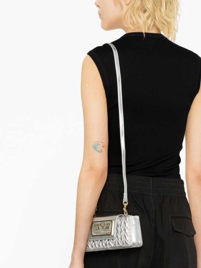 VERSACE WOMEN Sketch 7 Logo Plaque Cross Body Bag Silver - MAISONDEFASHION.COM