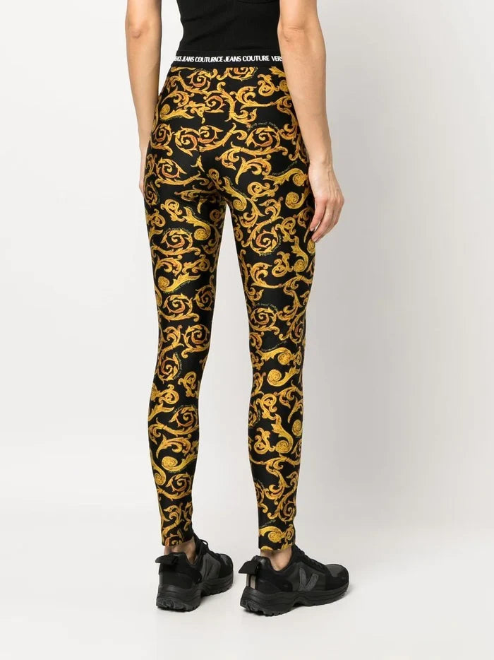 VERSACE WOMEN Sketch Couture Print Leggings Black/Gold - MAISONDEFASHION.COM