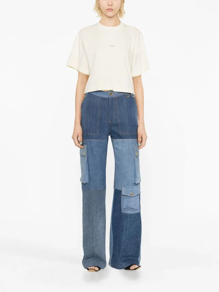 OFF-WHITE WOMEN Small Arrow Pearls Crop T-Shirt Beige/Black - MAISONDEFASHION.COM