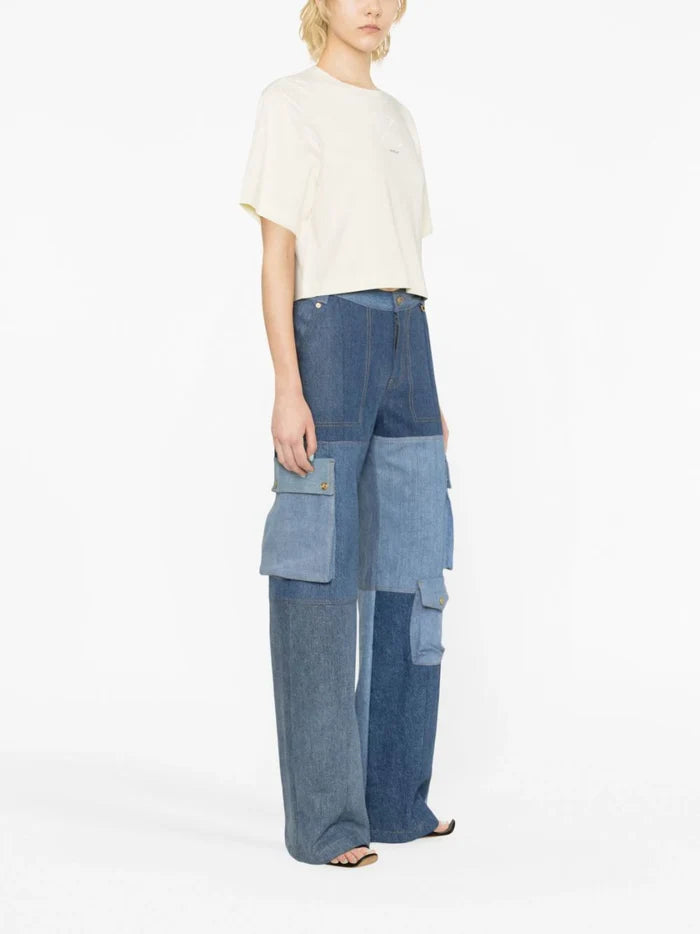 OFF-WHITE WOMEN Small Arrow Pearls Crop T-Shirt Beige/Black - MAISONDEFASHION.COM